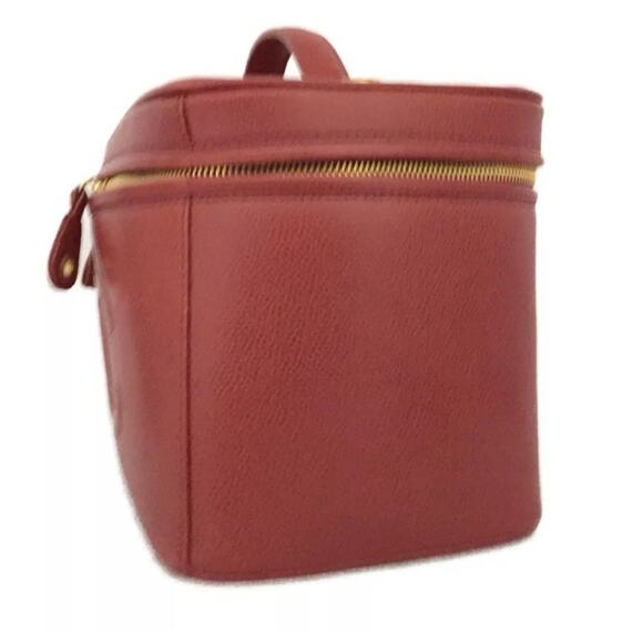 CHANEL CC Logo Grained Calfskin 2way Cosmetics Vanity Hand Bag Red - Picture 3 of 6